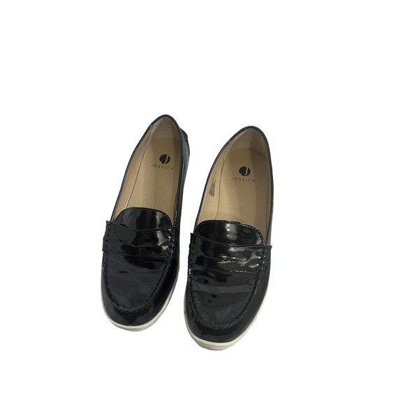 Jessica Black Patent Leather Slip On Loafers 6 - Picture 1 of 9